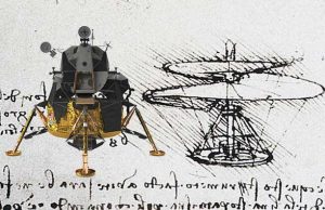 Apollo Mission Lunar Landing Module and Leonardo's drawing of an air screw.